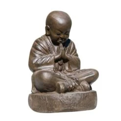 Statue Moine Shaolin Brun Antique H40cm