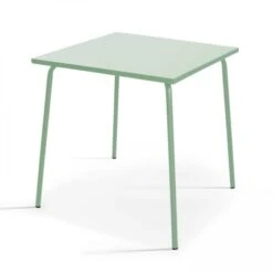 Table De Jardin Carrée En Métal Vert Sauge 70cm