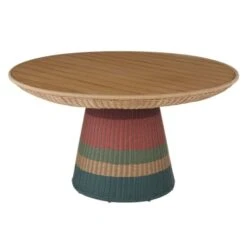 Table De Jardin Ronde En Bois De Teck Et Résine Tressée Multicolore 8 Personnes D140