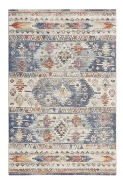 Tapis Exterieur Plat Motif Kilim Vintage Bleu 290x200