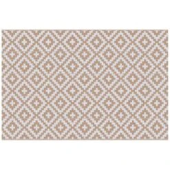 OUTSUNNY Tapis Extérieur Style Graphique Réversible 2 Motifs Blanc Beige