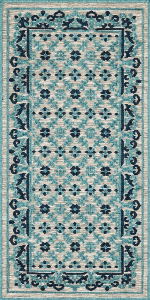 Tapis Petite Taille Extérieur Motif Ottoman Bleu Et Gris - 70x140