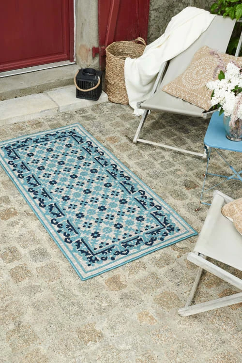 Tapis Petite Taille Extérieur Motif Ottoman Bleu Et Gris - 70x140 – Image 3