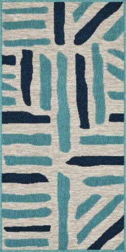 Tapis Petite Taille Extérieur Rayé Bleu Et Gris - 70x140