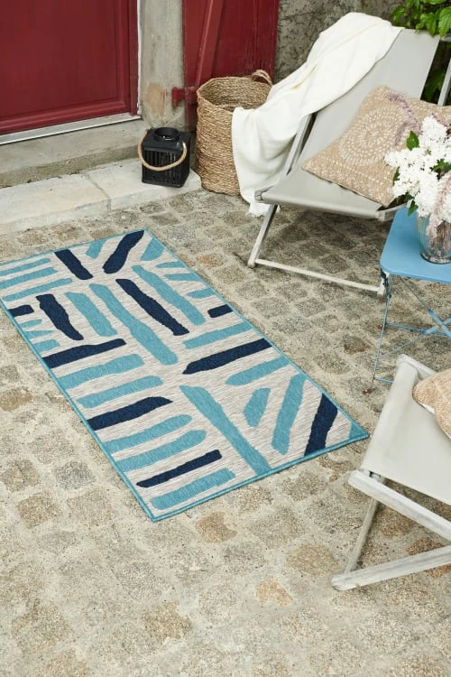 Tapis Petite Taille Extérieur Rayé Bleu Et Gris - 70x140 – Image 3