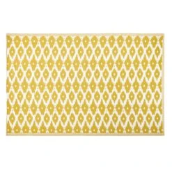 Tapis Réversible En Polypropylène Jaune Motifs Graphiques Blancs 180x270, OEKO-TEX®