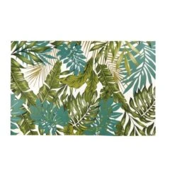 Tapis Vert Et écru Imprimé Tropical 160x230, OEKO-TEX®