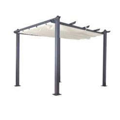 Tonnelle 3x3m Avec Toile Rétractable écru En Aluminium Gris